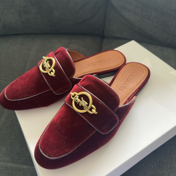 Coach Women's Burgundy Velvet Mules - Picture 1 of 4